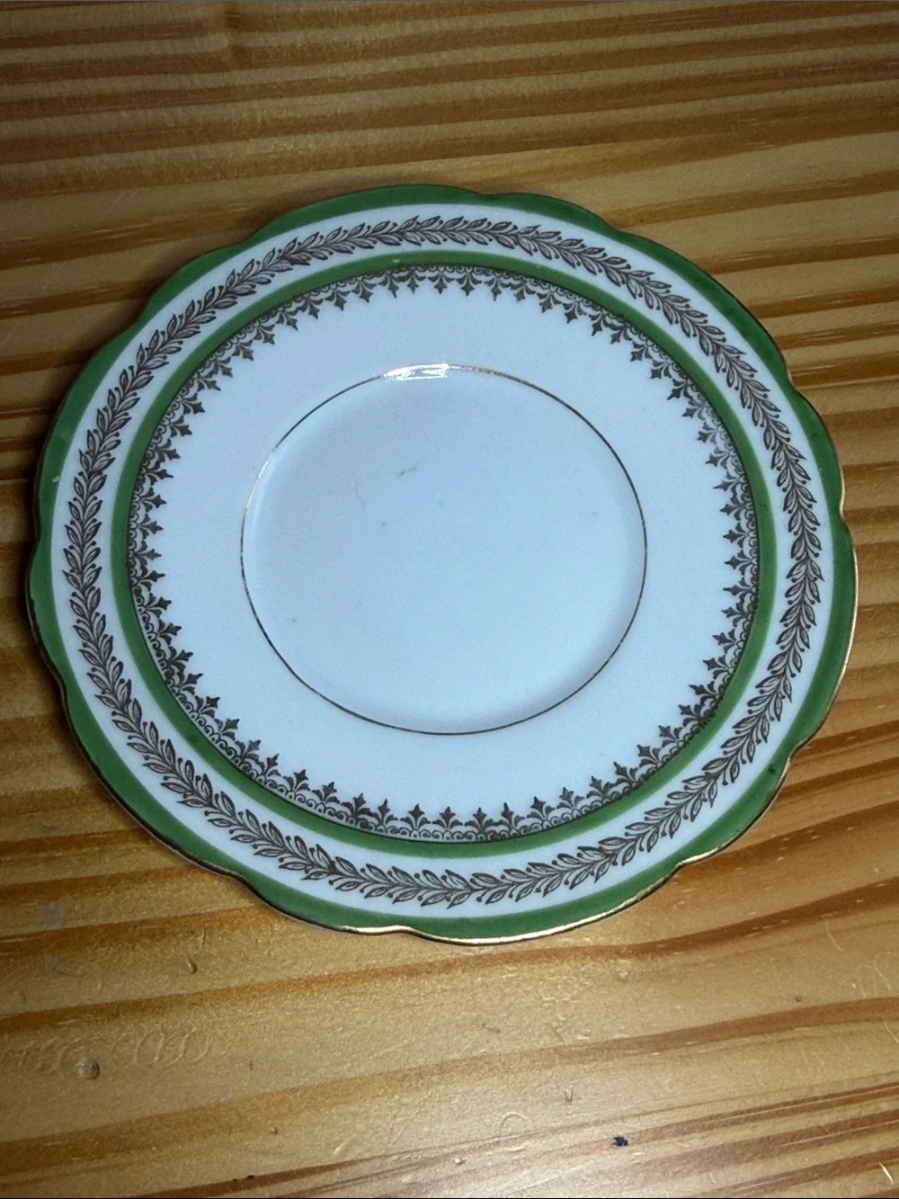 Antique Imperial China Austria Green Gold Ramekin & Underplate Set c.1900